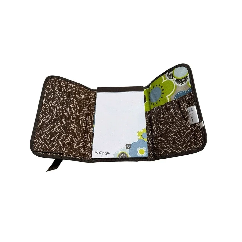 Thirty-One Fold & Go Organizer Floral Notepad Portfolio Blue Green Brown